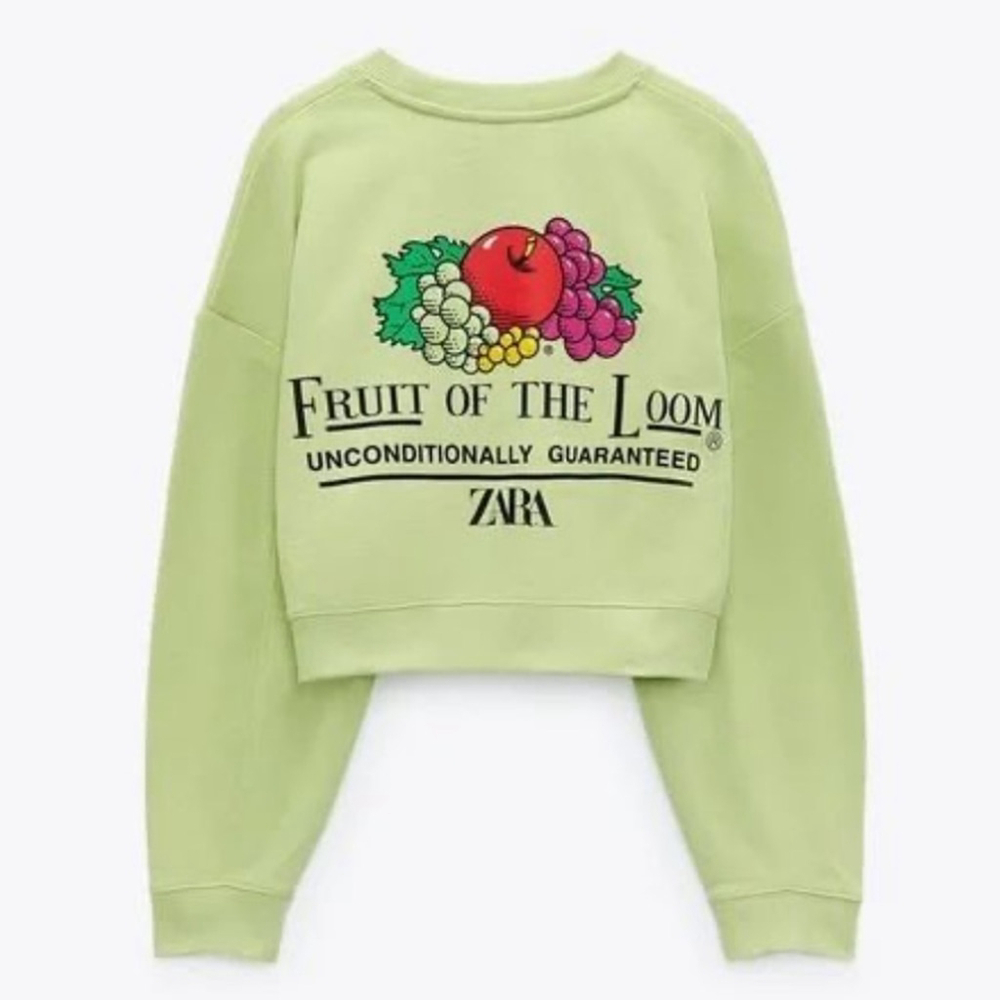 Zara | Fruit Of The Loom Collab Green Cropped Sweatshirt size Small